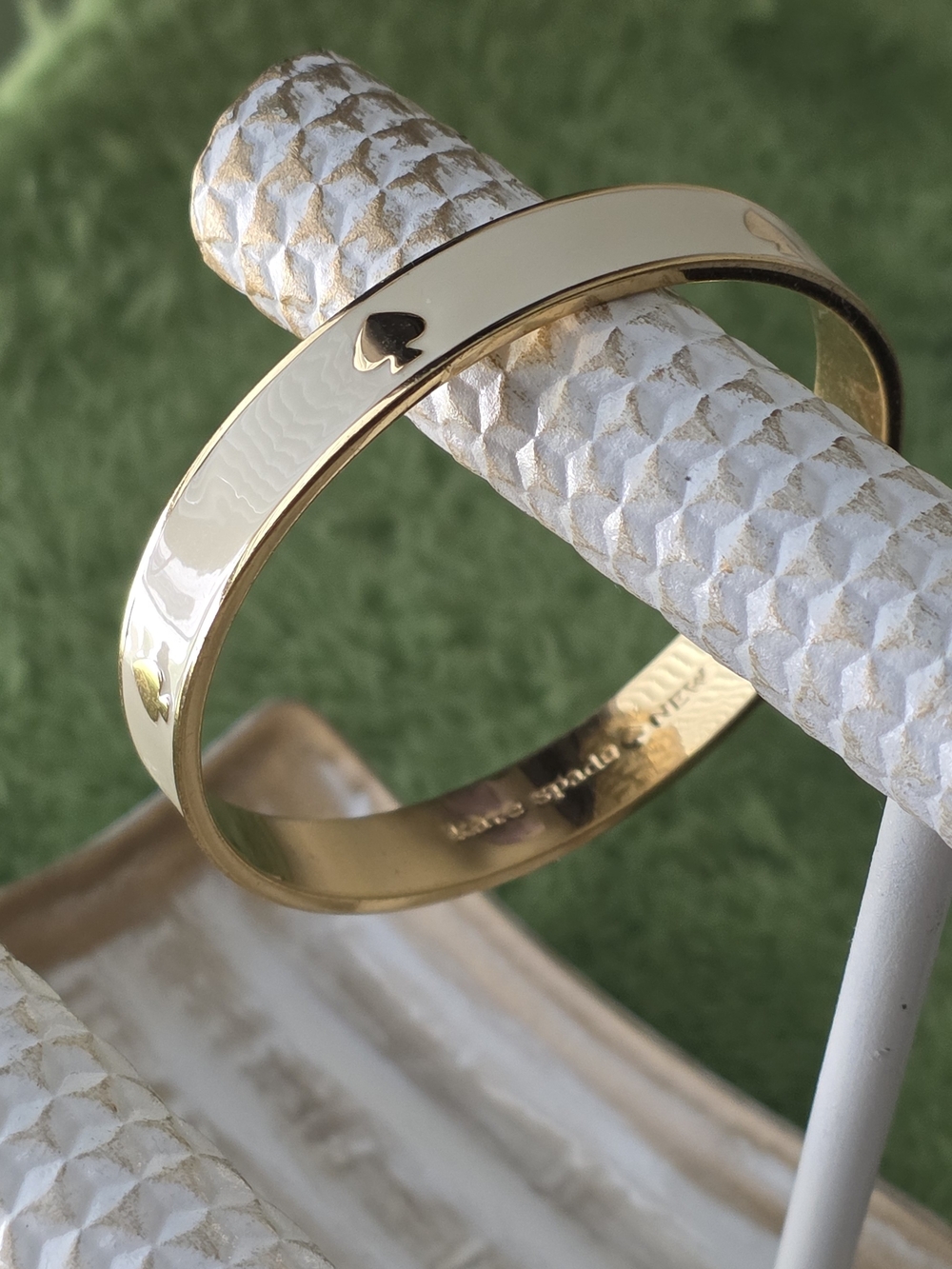 kate spade Cream Enamel & Gold Spade Accent Bangle Bracelet - Picture 3 of 3